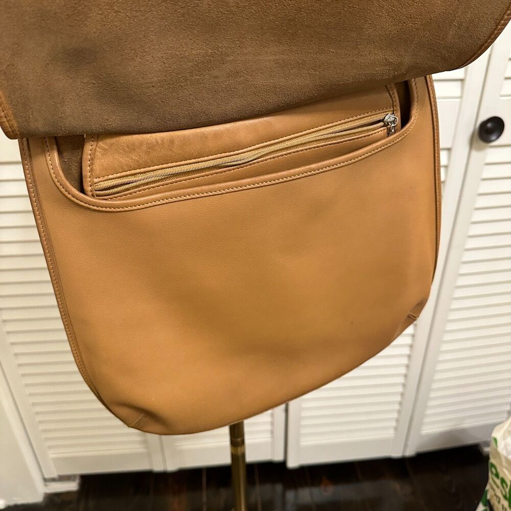 Vintage Coach Slim Saddle Flap Bag Tan Leather Crossbody Full Grain Leather - Picture 5 of 8
